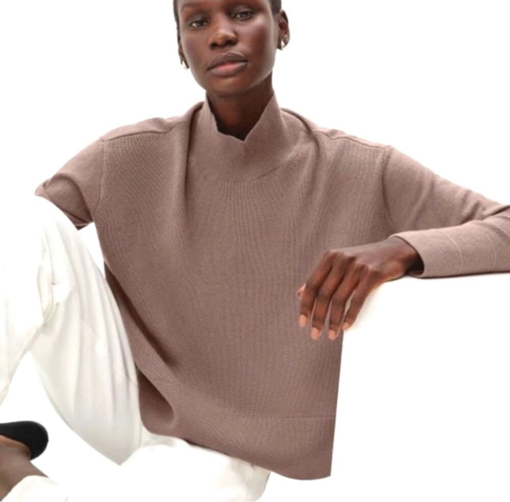 EVERLANE The Cashmere Square Mock Turtleneck Sweater Mink/Dusty Mauve, Medium